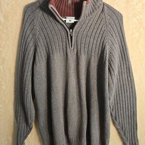 Columbia Quarter Zip Sweater Men Medium Gray Rib Knit Pullover Mock Neck Warm206